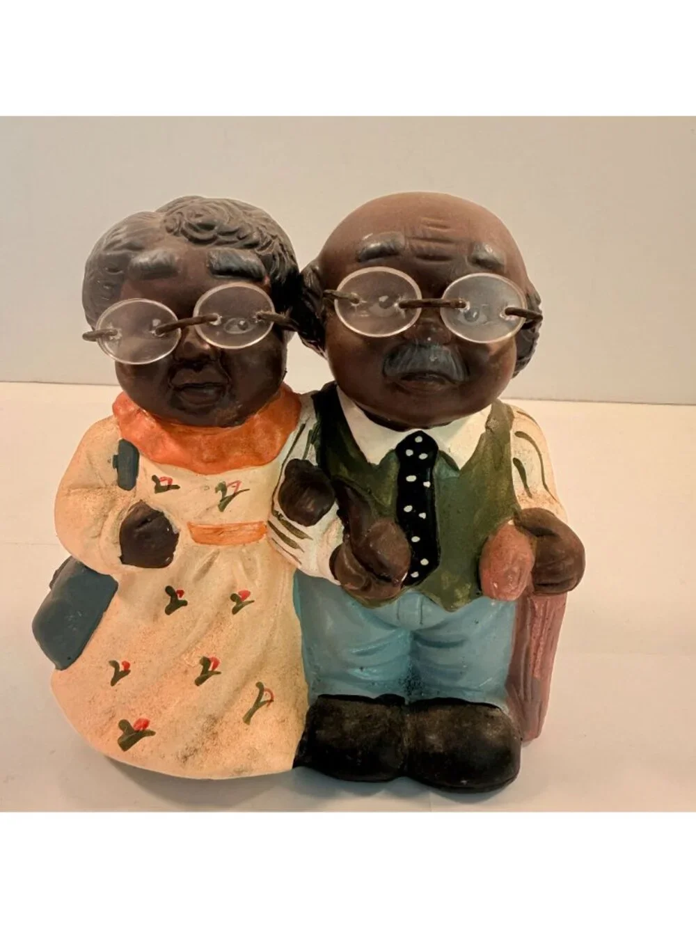 Vintage African American Elderly Couple Cute Old People Man Woman Figurine